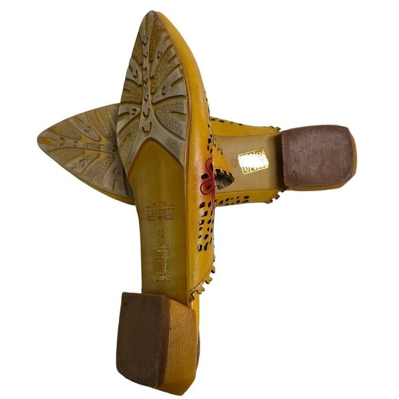 L'Artiste Spring Step Galatina-YM Hand-Painted Yellow Leather Mules Size 42 - Picture 5 of 8